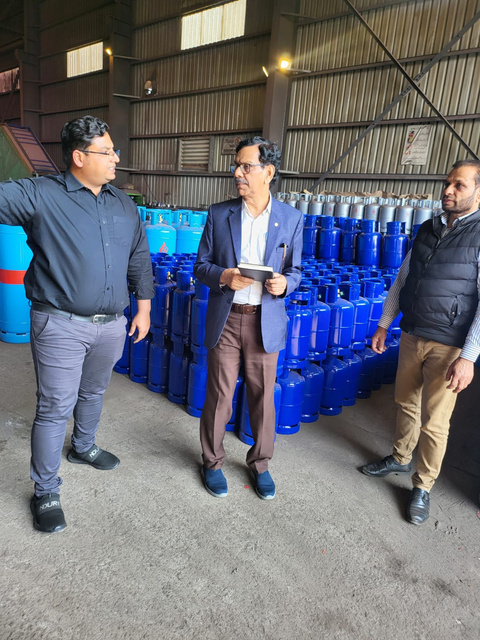 LPG cylinders on a filling line