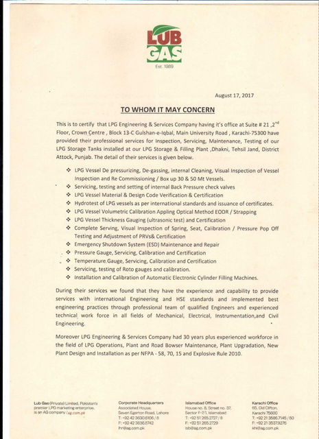 Lub Gas reference letter