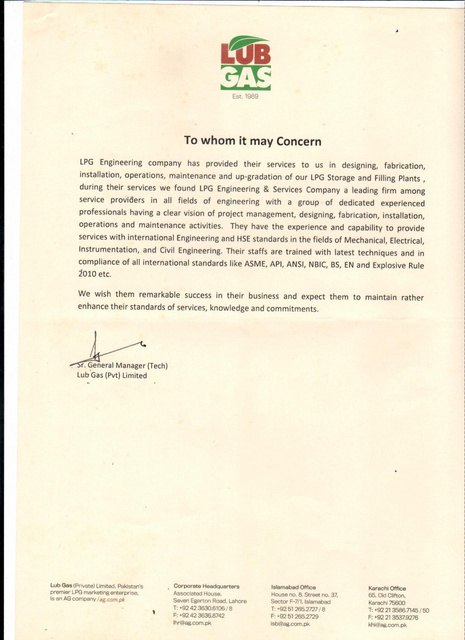 Lub Gas reference letter